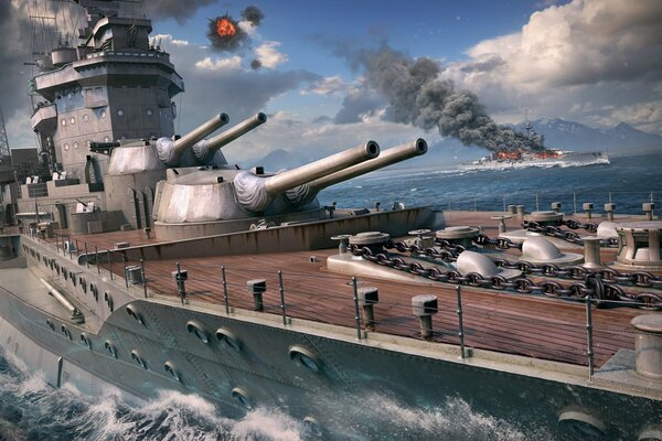 Battle of warships at sea