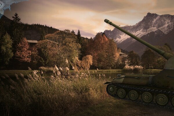 Tank on the background of nature. World of tank s