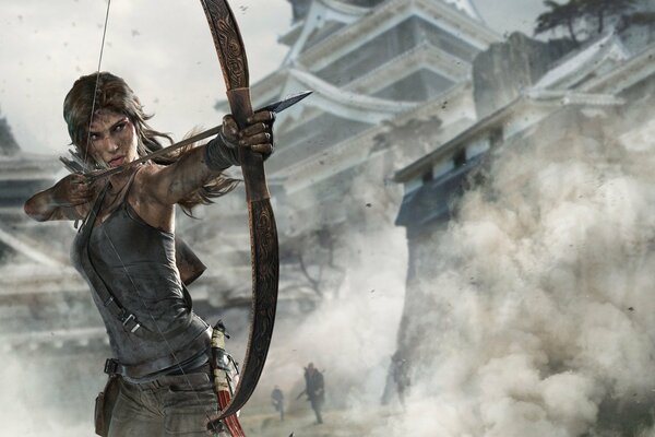 Art Lara Croft qui vise un arc