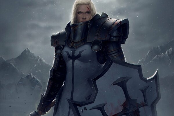 A crusader girl in the snowy mountains