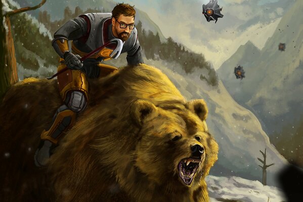 Gordon Freeman en un oso en el bosque