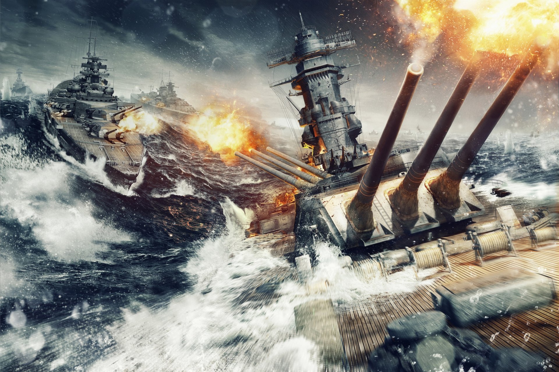 world of warships wargaming net wows ships world wg shot flame fire smoke water ships ship waves sky clouds trunk iron spark