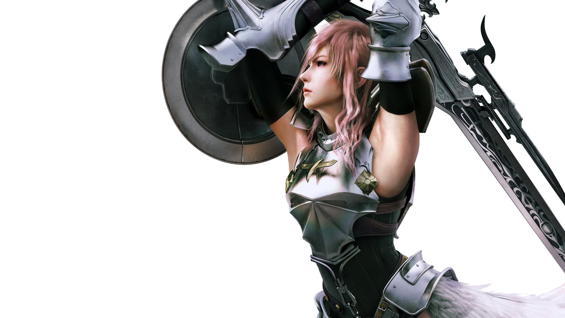 final fantasy xiii foudre fille bouclier épée fond blanc