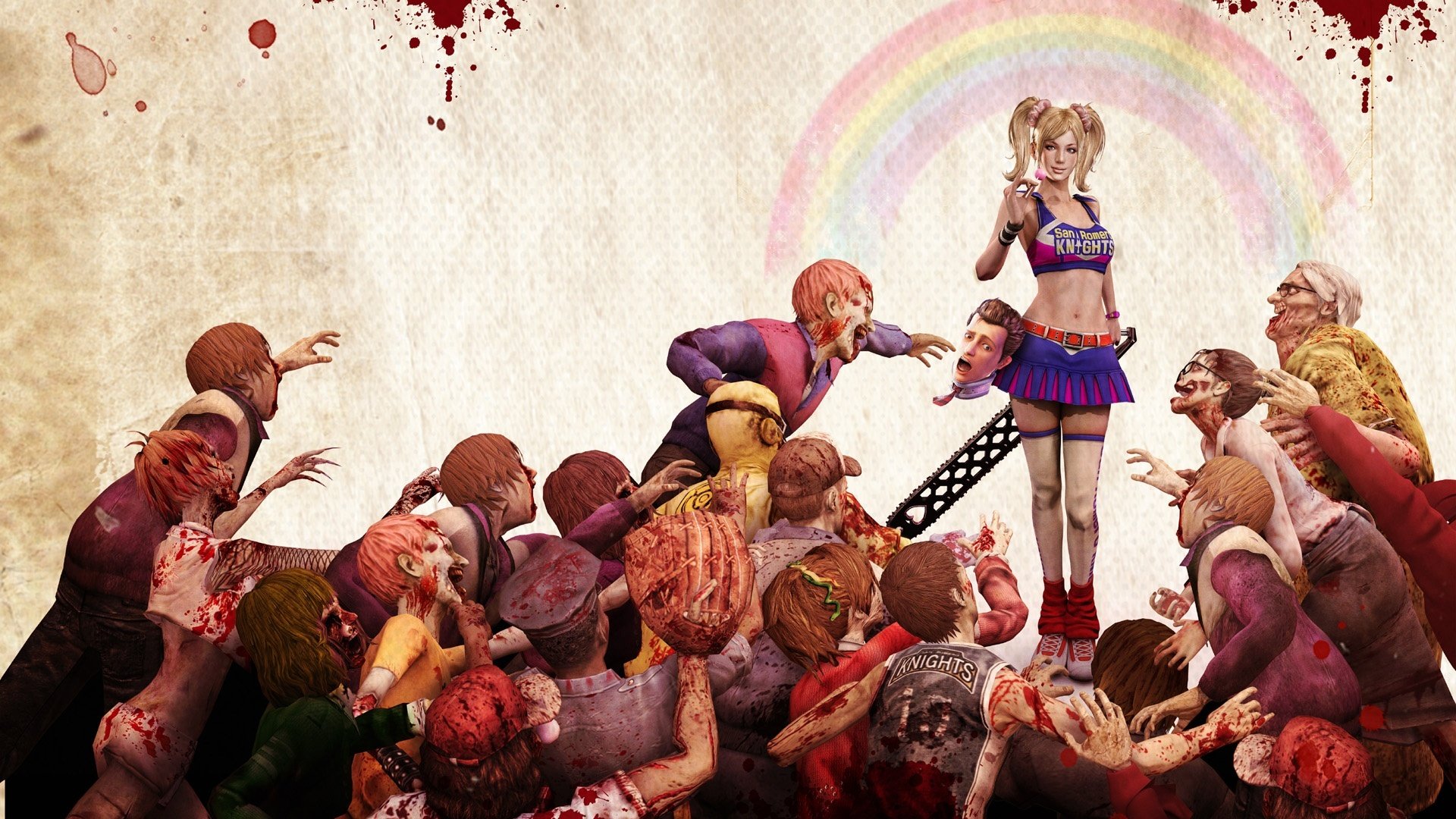 lollipop chainsaw zombie chica sierra eléctrica cabeza sangre