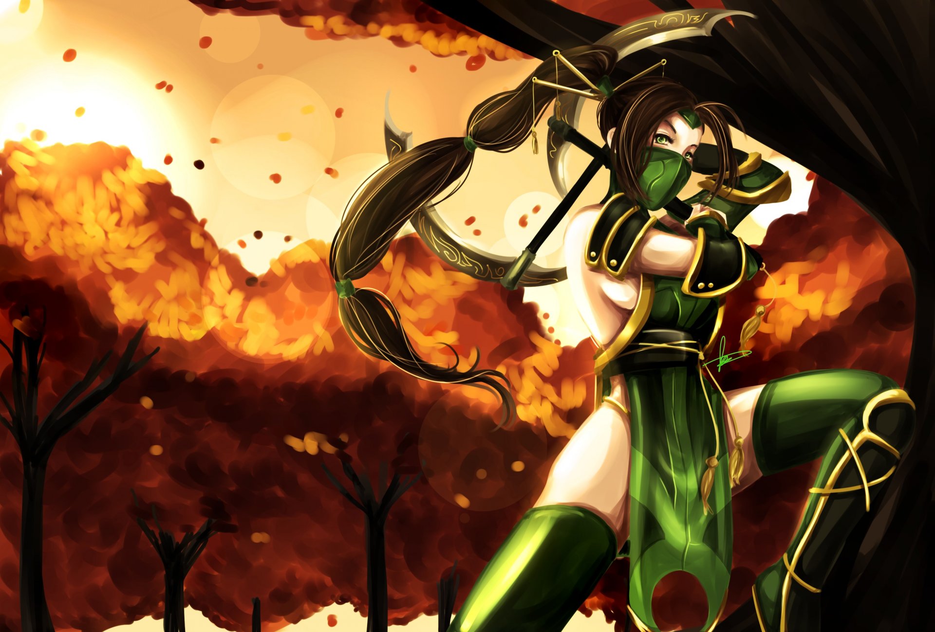 ligue des légendes akali jeu fille regard cheveux long costume arme arbres