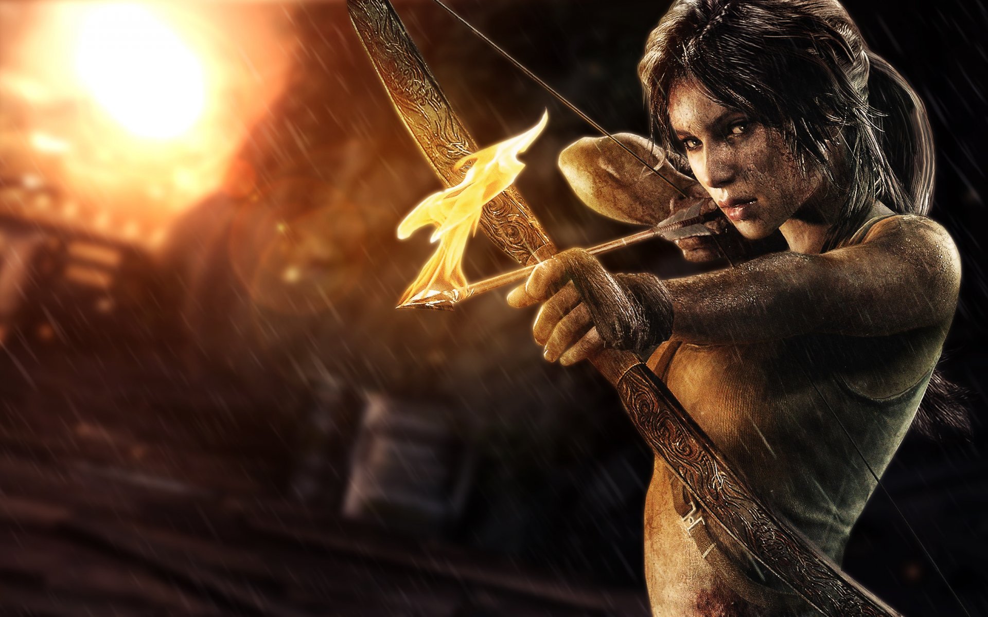 tomb raider lara croft arco ragazza freccia fuoco