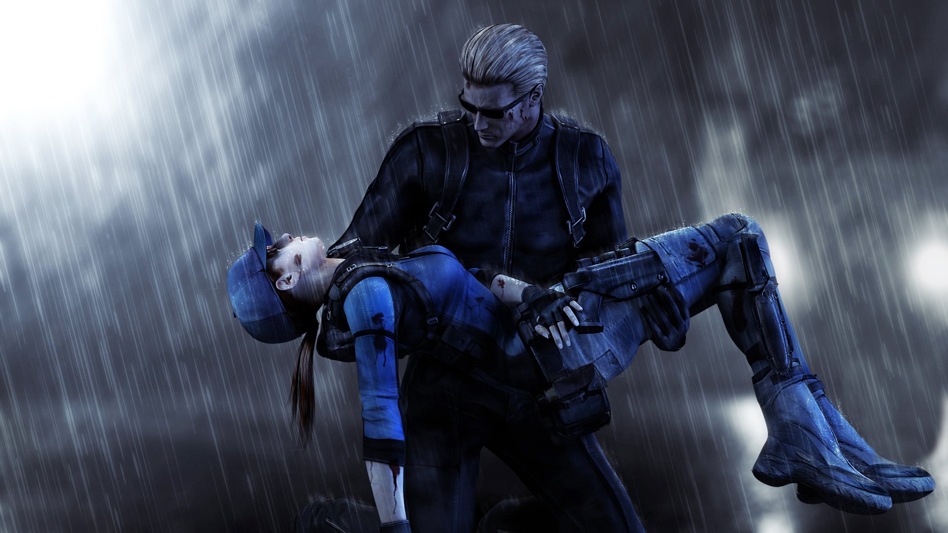 resident evil 5 biohazard 5 fanart albert wesker jill valentine lluvia