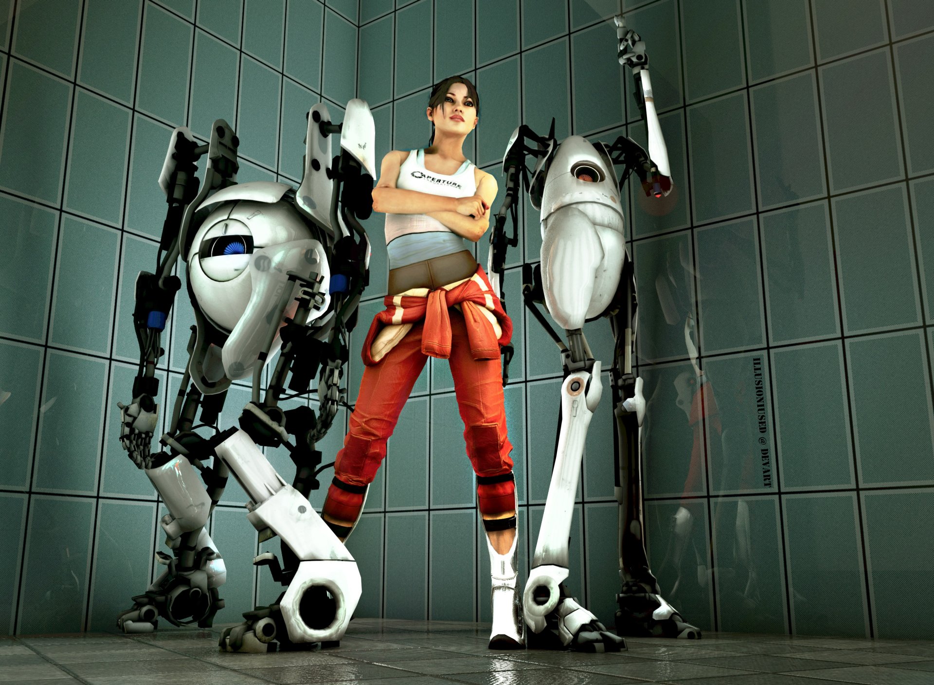 portal chell dziewczyna roboty atlas pi-body