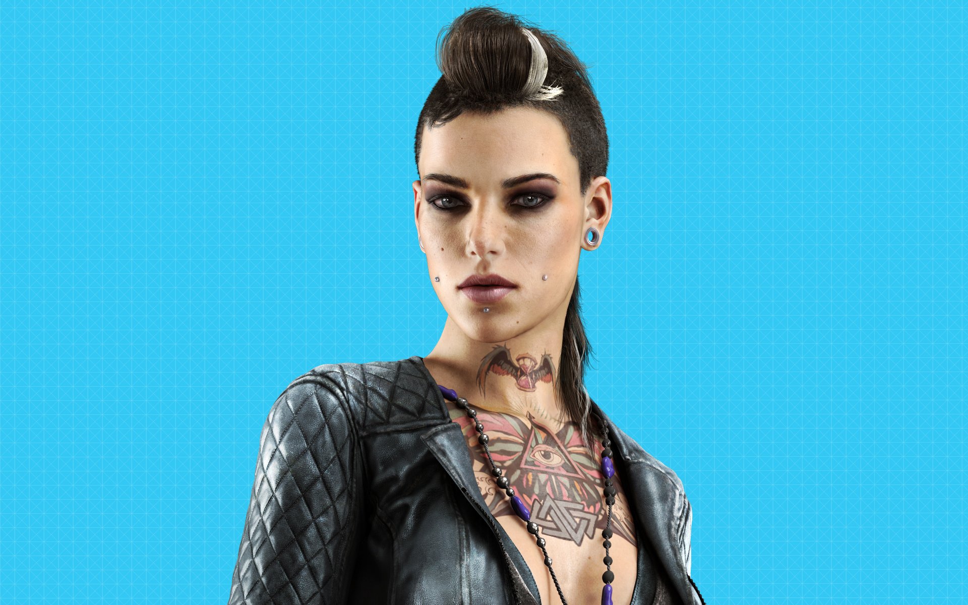 watch dogs watch dogs clara lille dziewczyna piercing tatuaże koraliki tunel spojrzenie