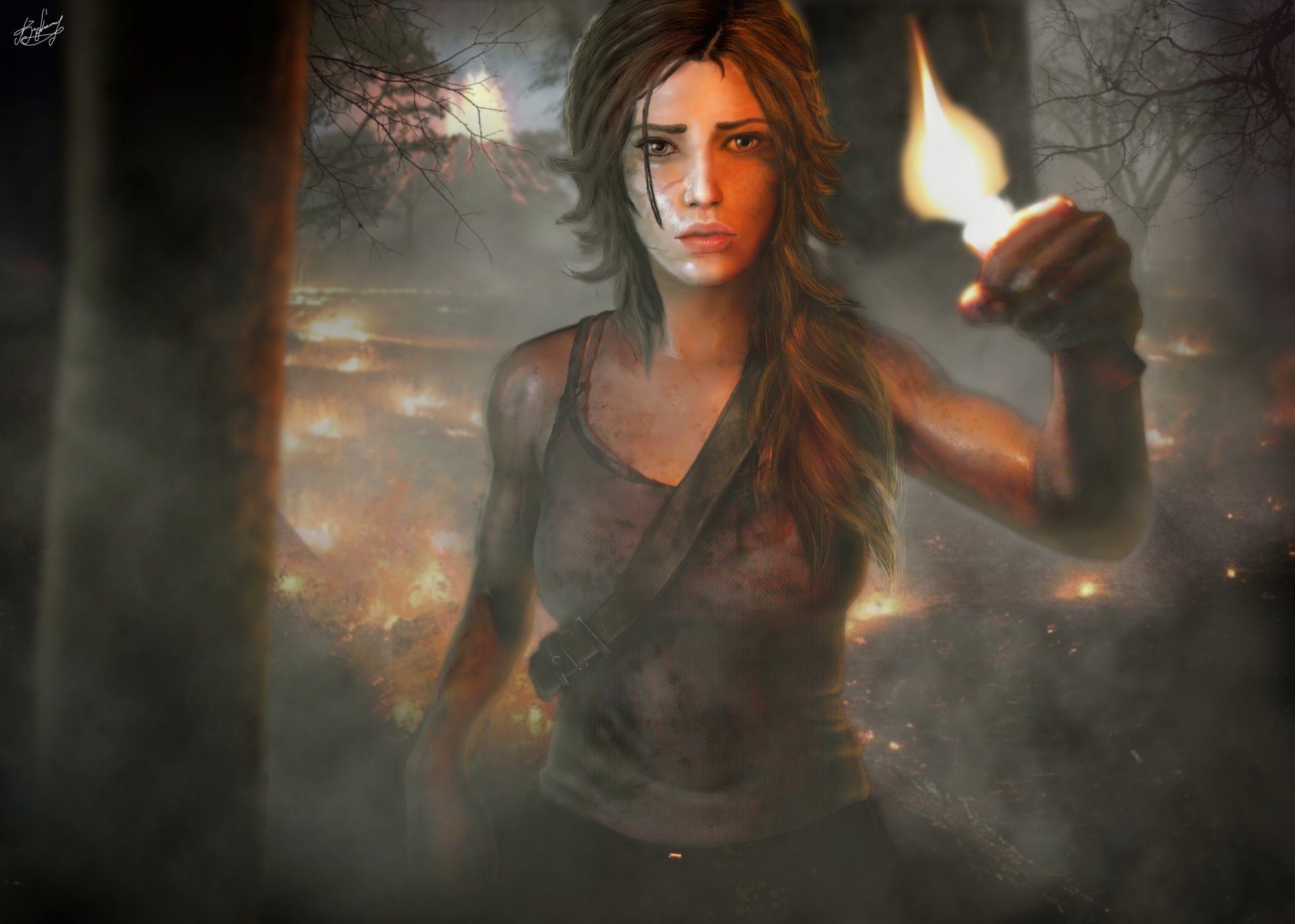 tomb raider ragazza tomb raider foresta fuoco