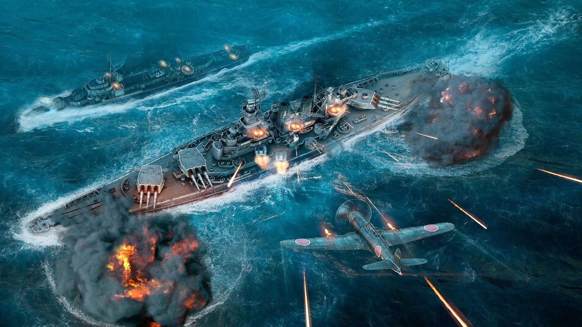 world of warships wargaming netto uderza world of ships wp strzał płomień ogień dym woda statek samolot myśliwiec statki