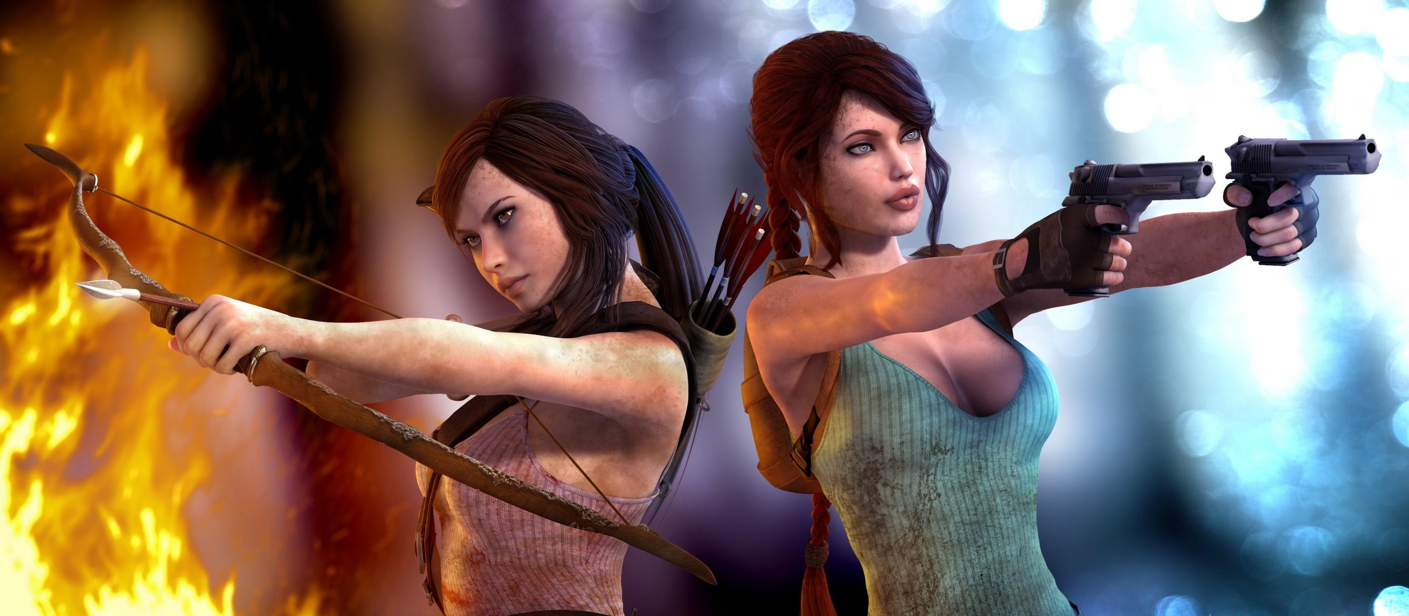 arte tomb raider lara croft aicka chicas pistolas arco fuego