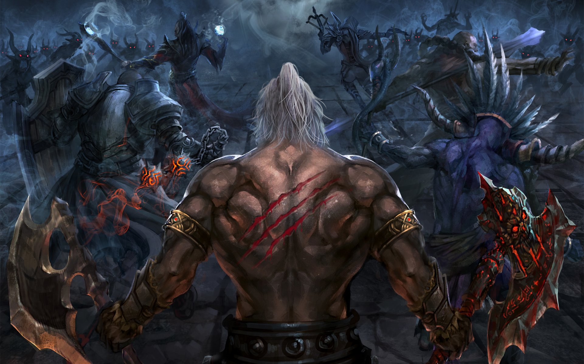 diablo iii: soul reaper barbaro stregone crociato monaco maestro demon hunter diablo 3 arte servi tempesta di neve demoni battaglia soul reaper fan art blizzard entertainment videogiochi sfondo