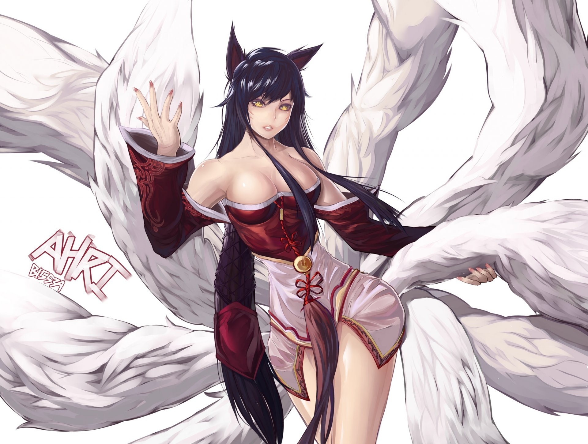 arte canción de brian chica ahri mirada gesto zorro colas orejas liga de leyendas