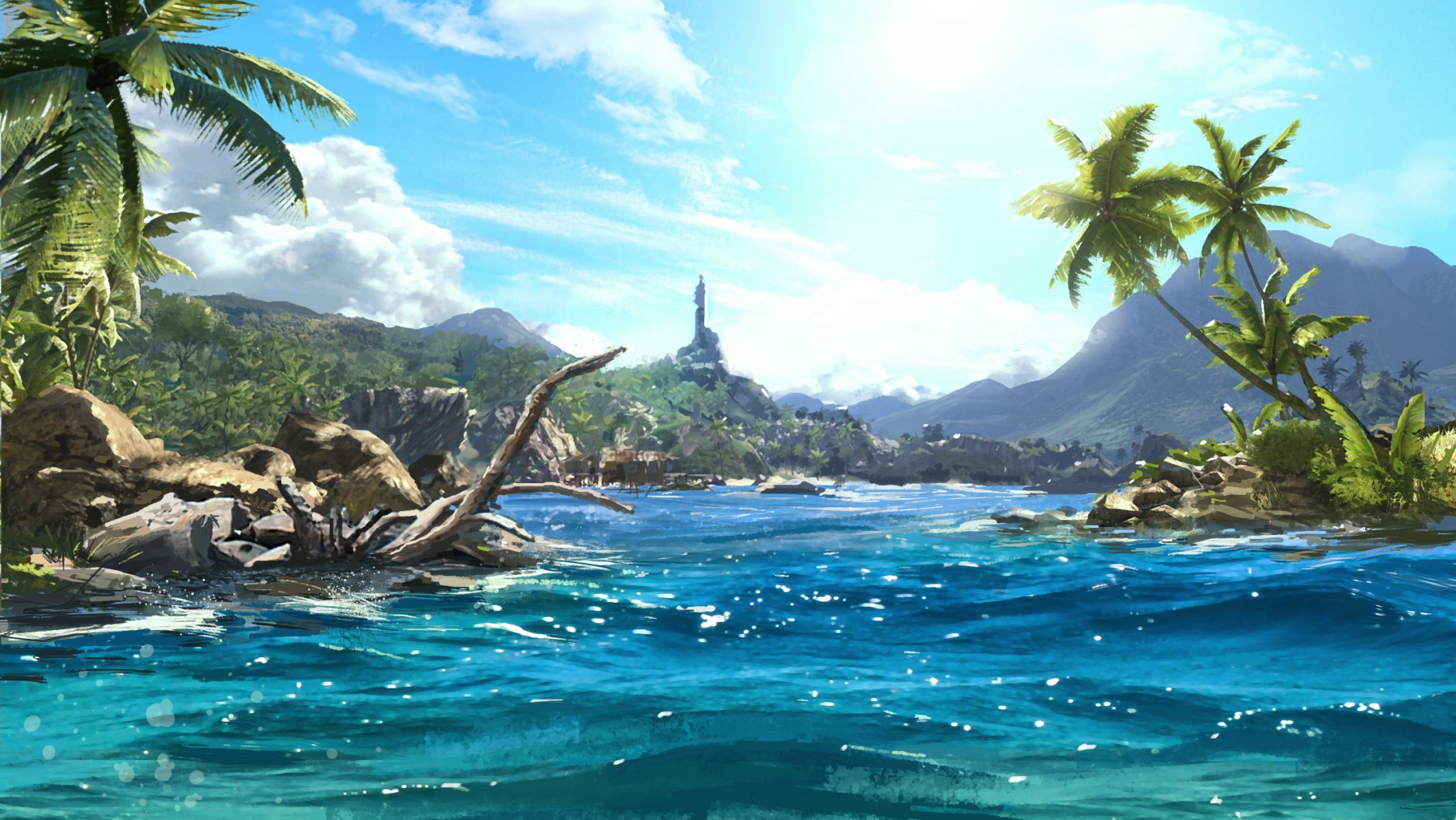 far cry: 3 morze plaża palmy drzewa