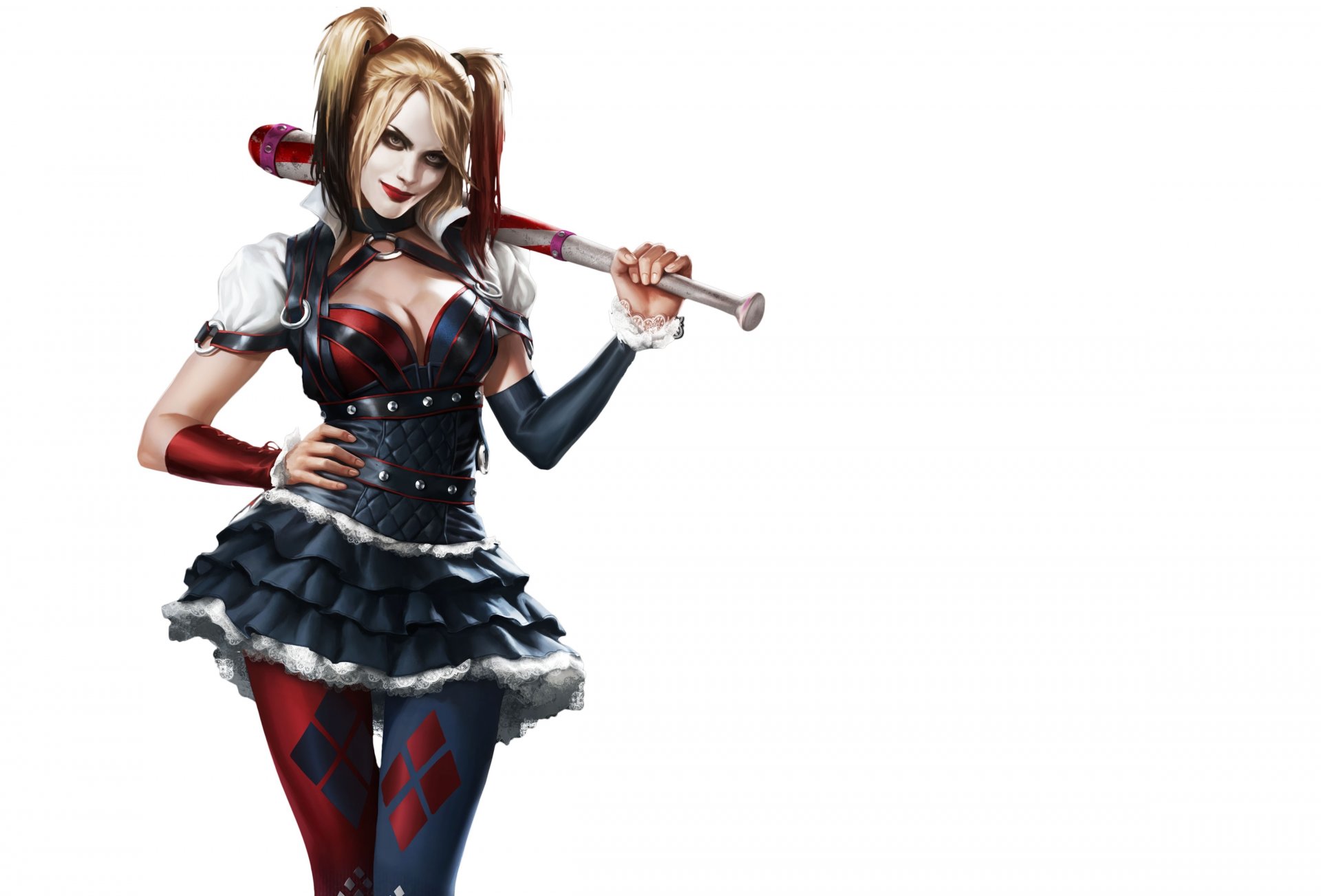 harley quinn. game art villain bits view suit background