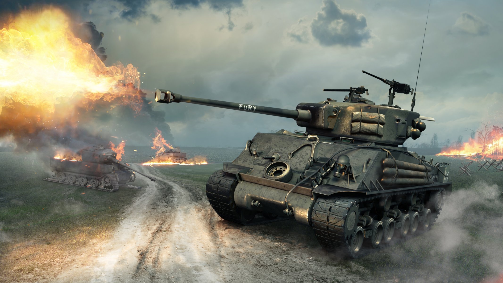 world of tanks world of tanks: xbox 360 edition world of tanks: blitz wargaming net wot wg usa carro medio fiamma fuoco colpo nuvole cielo fumo ardore ferro tronco alberi scintille rabbia sherman m4a3e8 sherman m4a3e8 sherman fury