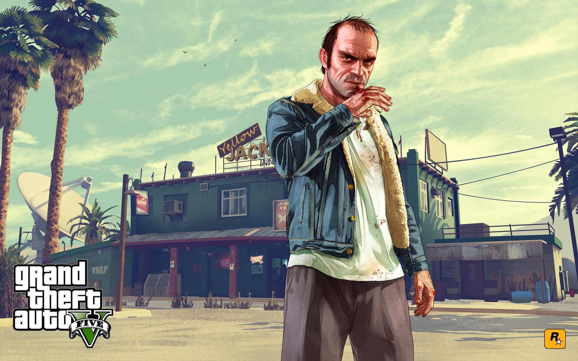 grand theft auto v trevor bar edificio arte rockstar games palmeras placa gta