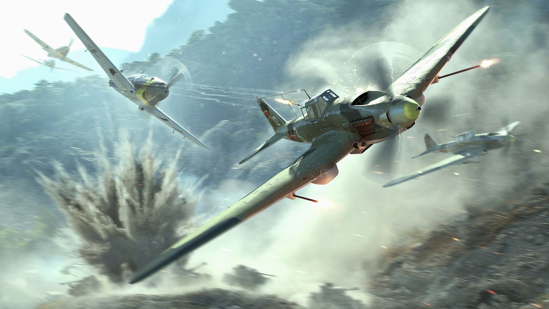 mondo warplanes wargaming netto wowp wg cielo fumo terra aria caccia aereo combattente montagne colpo carri armati alberi esplosione polvere scintille fuoco aerei caccia aviazione