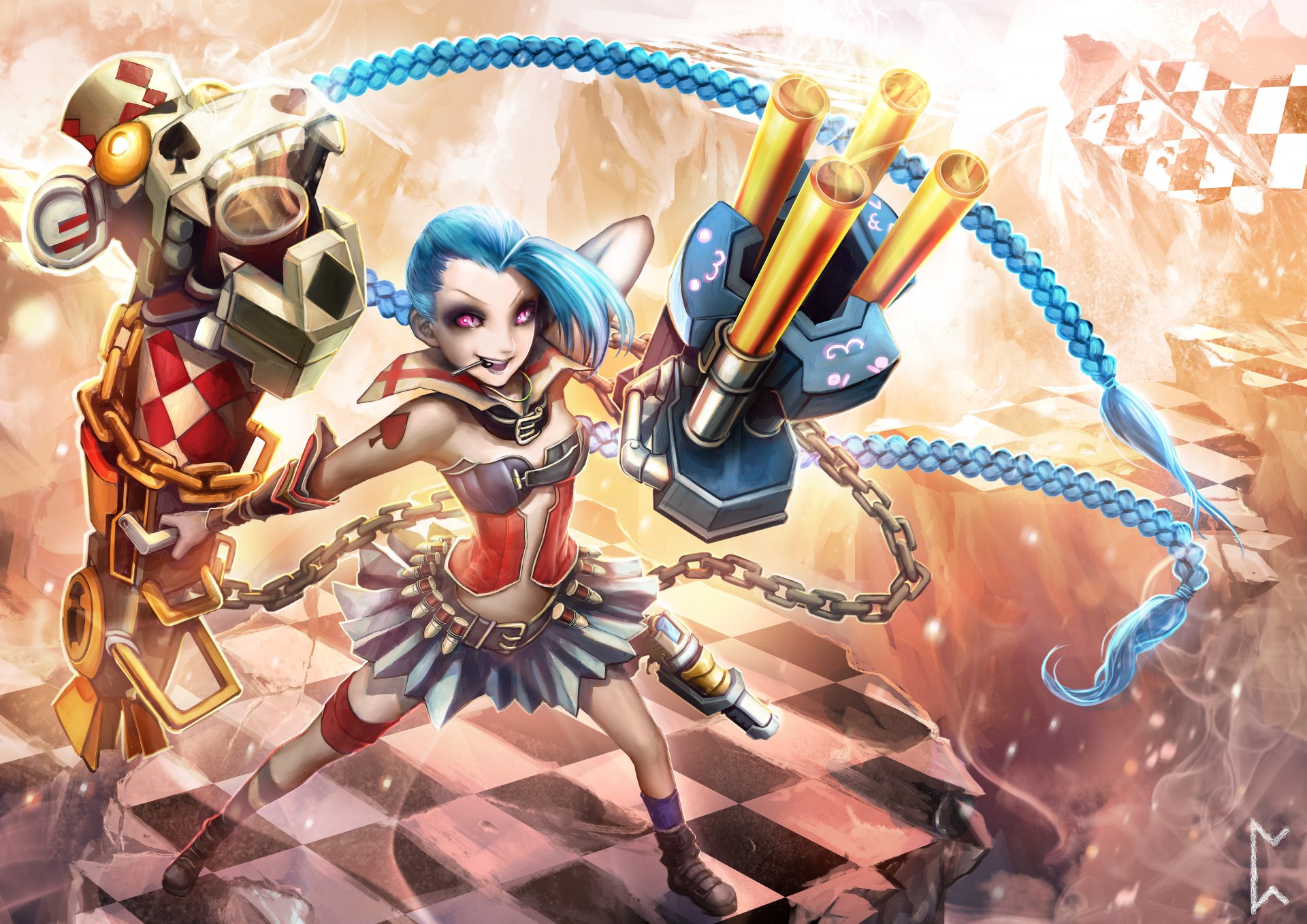 arte gevura-estudios chica jinx sonrisa armas magia liga de leyendas