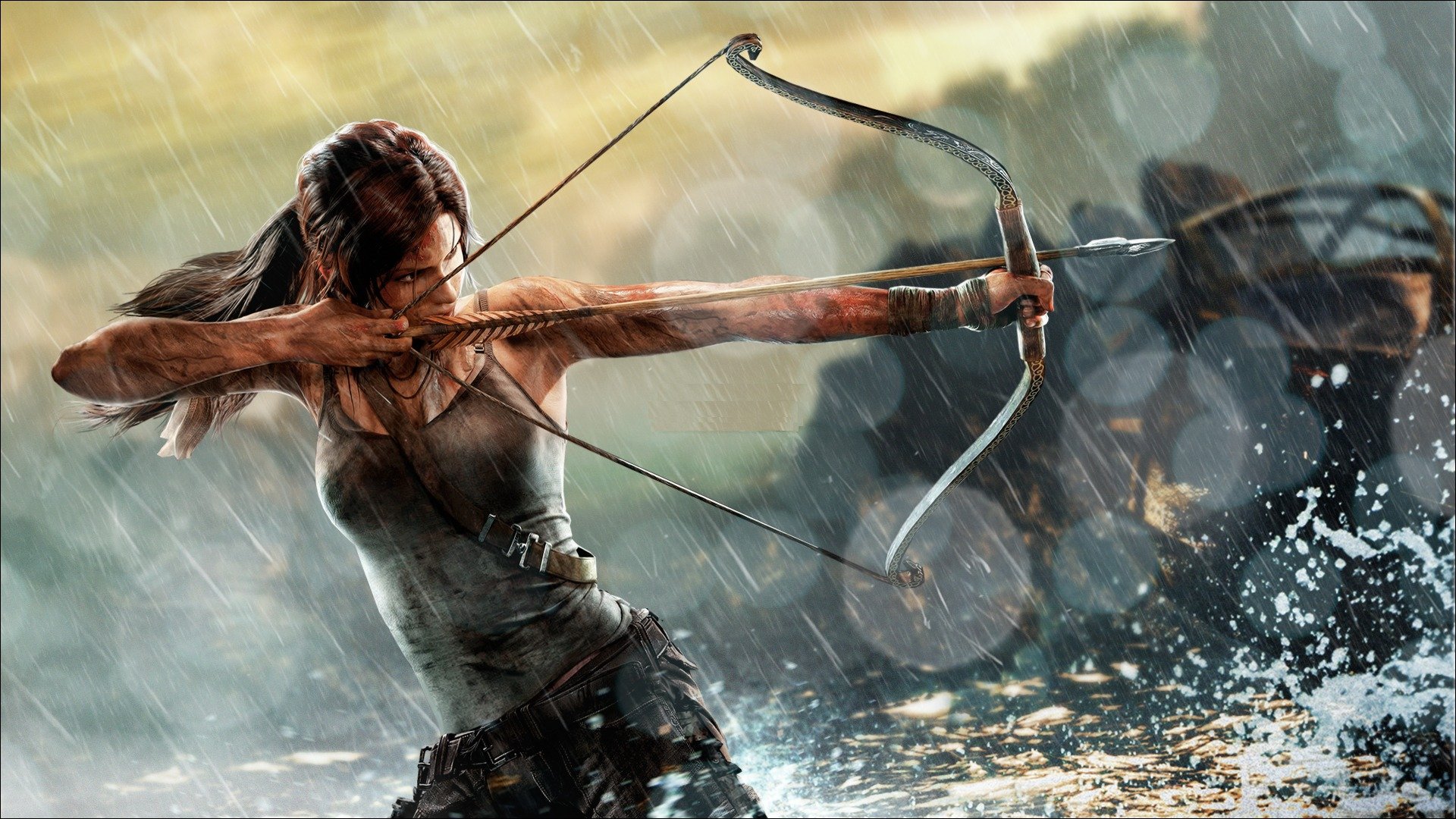 lara croft tomb raider arte ragazza arco maglietta attrezzatura pioggia