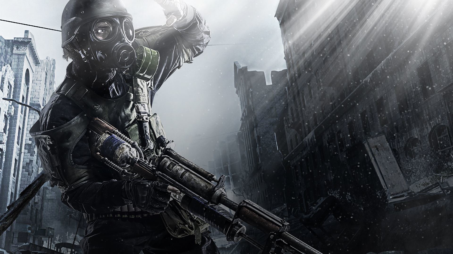 metro 2033 redux metro: redux 4a games deep silver soldado casco armas máscara de gas ranger moscú cielo nubes rayos de luz equipo edificio apocalipsis radiación niebla filtro vista sobreviviente ruinas metro