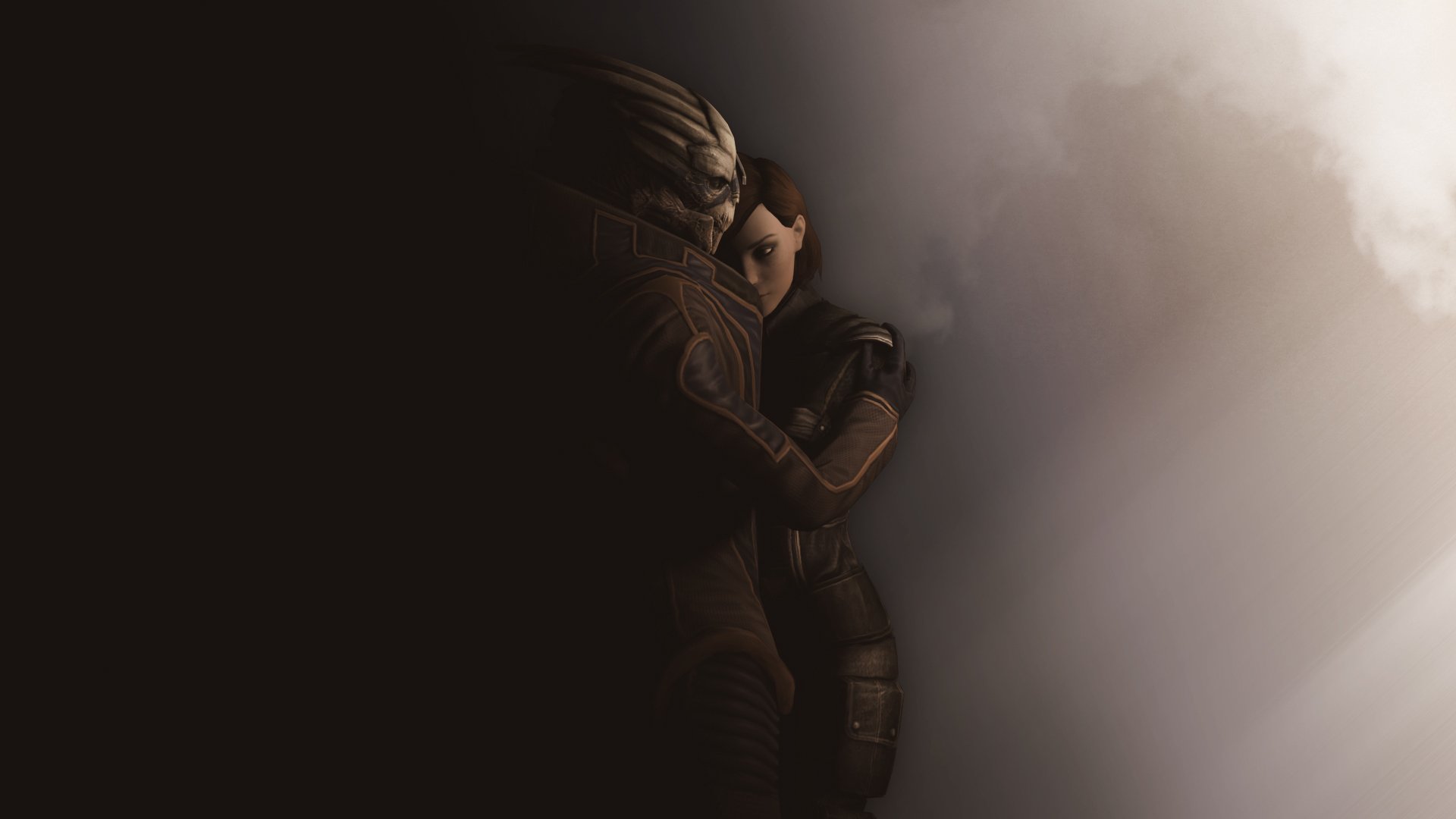 fan art mass effect garrus shepard chica fondo