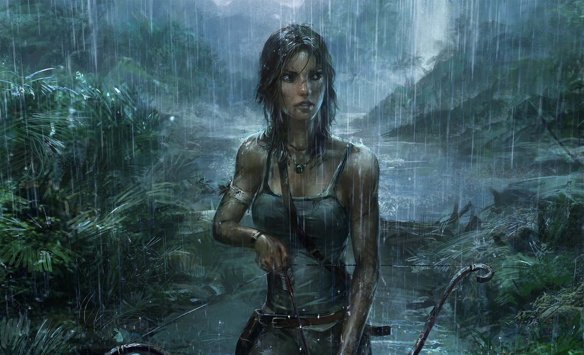 art tomb raider lara croft girl torment rain jungle