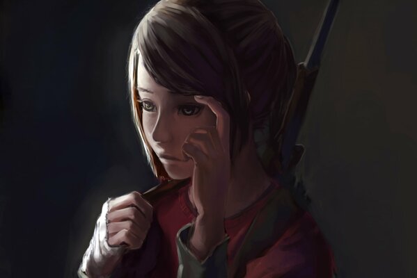 Young Ellie from The Last of Us with a gun