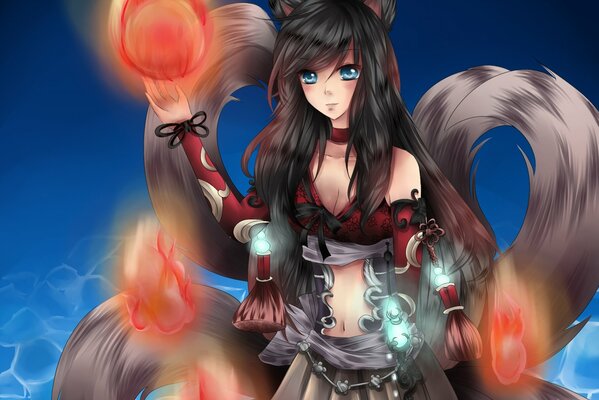 Yukiko aus der League of Legends. Das Mädchen ist ein Fuchs