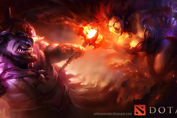 The battle of two heroes from the game Dota 2