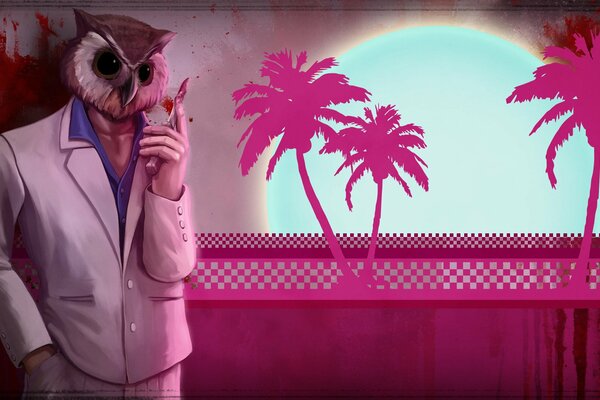 El búho de Hotline Miami se encuentra en medio de palmeras