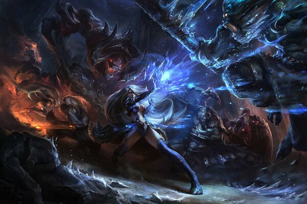 3d art league of legends monster battle with a girl