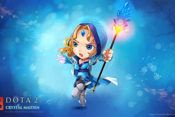 Crystal Maiden on a blue background with a dota sign