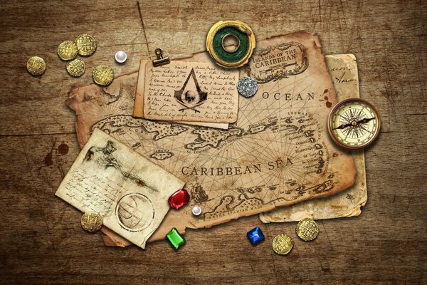 Carte de pièce et boussole de Assassin s Creed 4