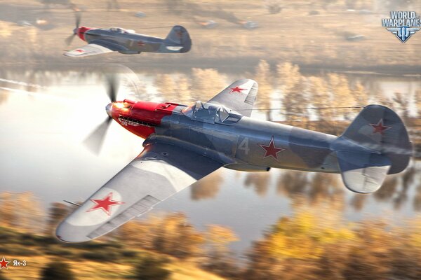 Two Soviet planes fly over the water surface