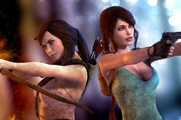 Tomb raider. Filles avec des arcs et des pistolets