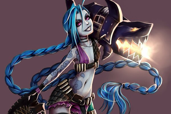 Jinx with a shark from League of Legends