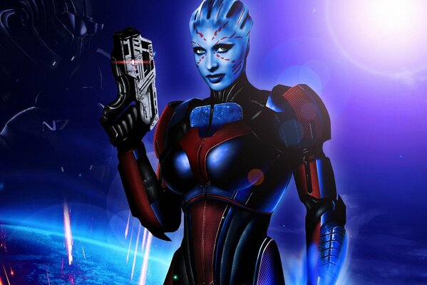 Art filles mass Effect sur fond de Cosmos