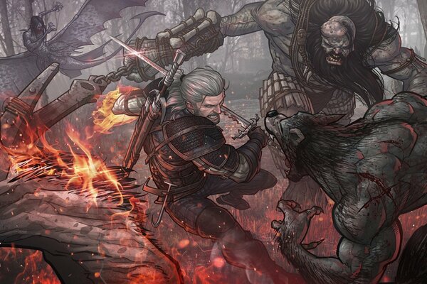 Geralt s battle with monsters from the Wild Hunt