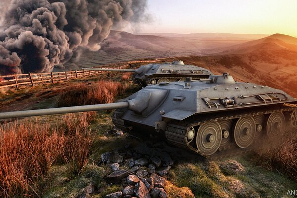 World of tanks shooting e-25 at sunset