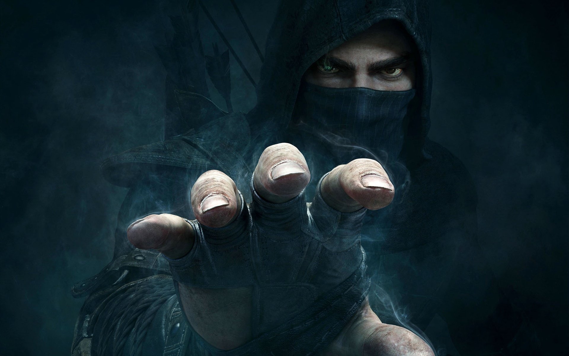 thief 2014 garrett garrett view hood boom fog hand logo eidos montreal eidos interactive