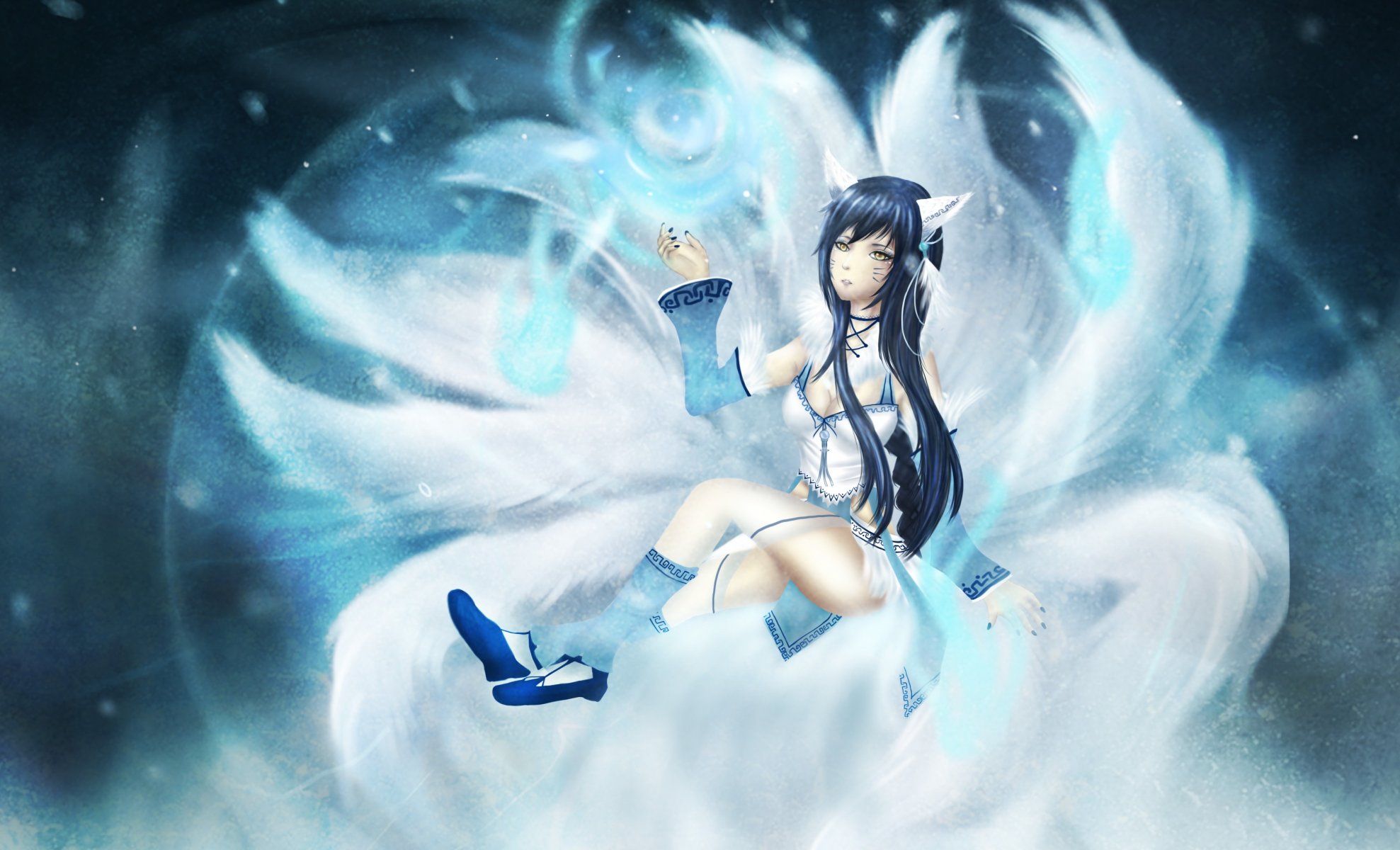 kunst ika-blau mädchen ahri blick geste fuchs magie league of legends