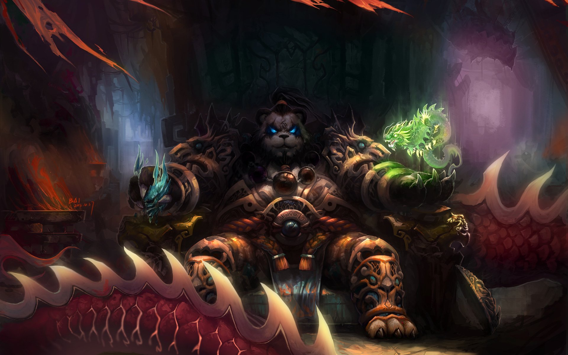 arte mundo de warcraft brumas pandaria panda trono magia dragones