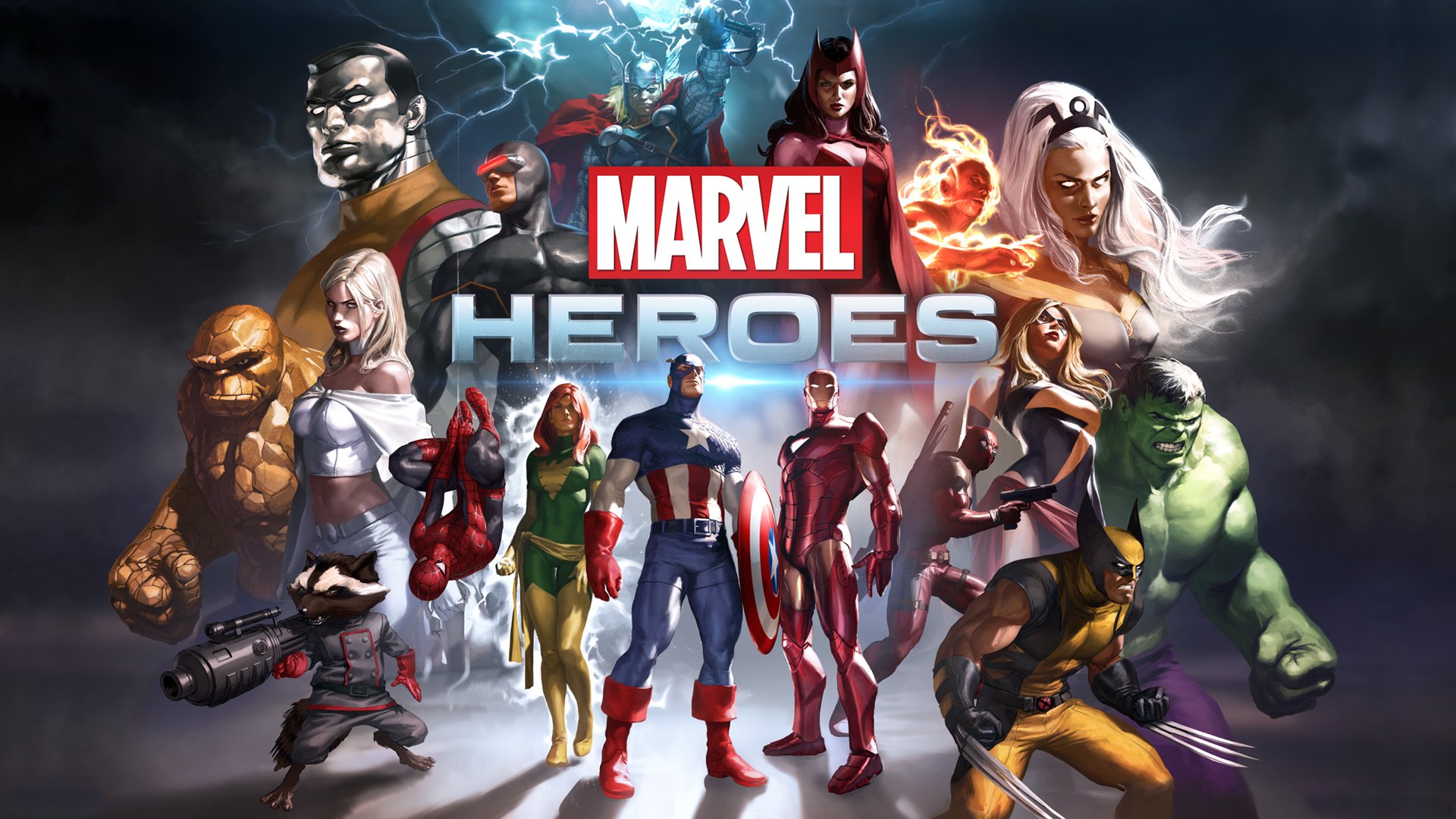 marvel heroes super-héros équipe logo iron man wolverine hulk créature chose captain america thor tog spider - man spider-man torch man johnny storm cyclope tempête deadpool sorcière écarlate jean grey