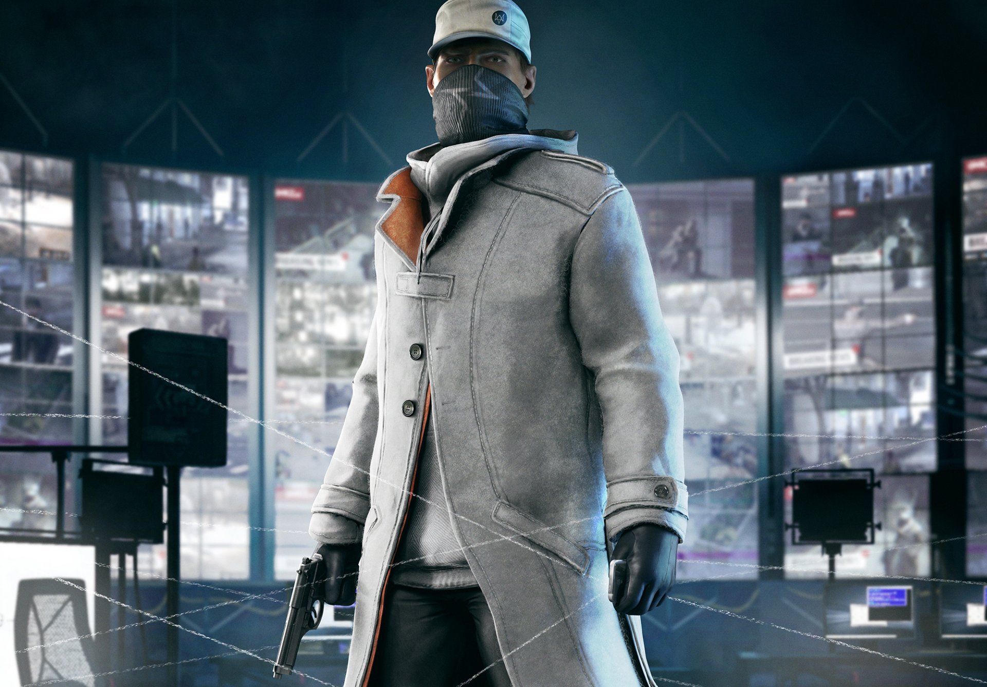 watch dogs watchdogs aiden pierce suit raincoat gloves weapons cap monitors headband look sweater mobile phone ps3 ps4