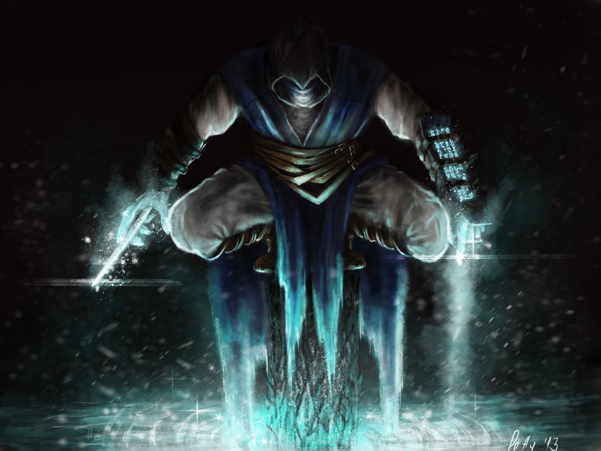 mortal kombat sub-zero art jeu assis glace froid