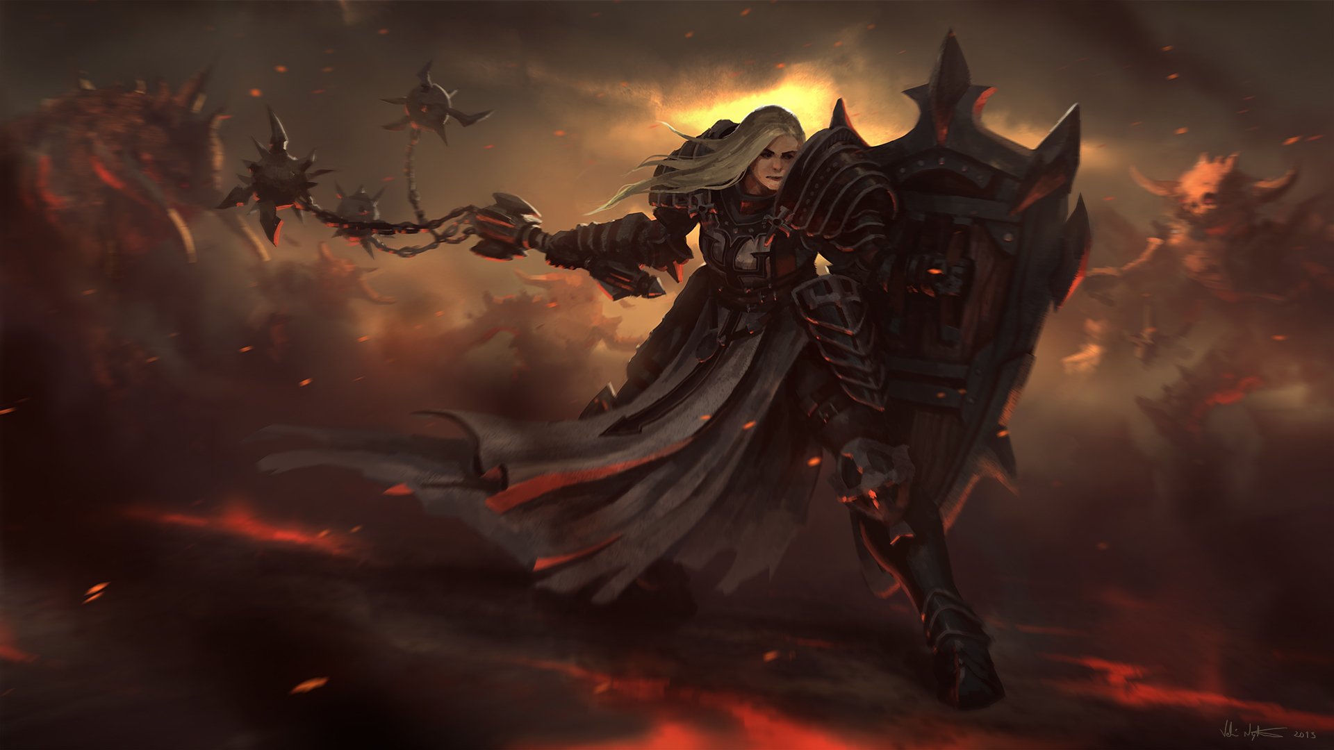 art diablo iii soul reaper crusader dziewczyna tarcza broń potwór