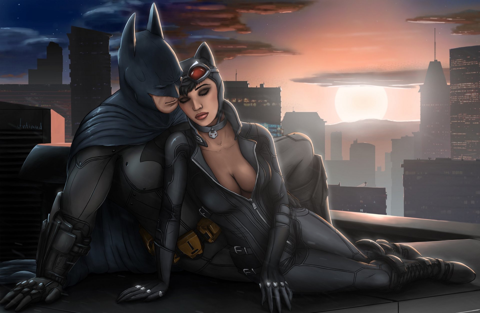 batman: arkham city batman x catwoman costumi tetto