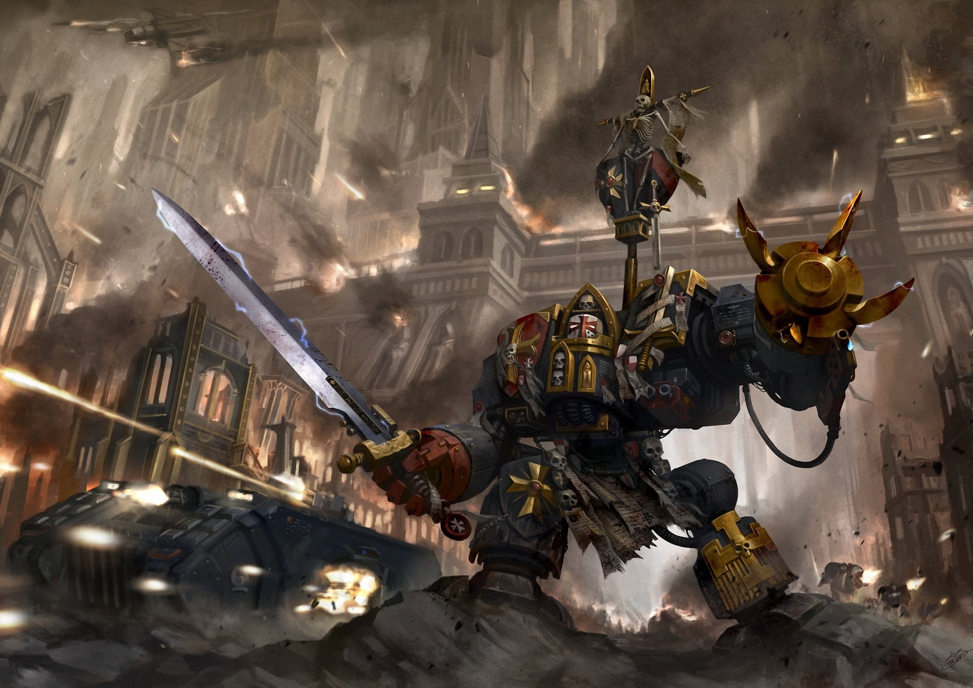 kunst okita warhammer 40k space marines dreadnought schwarze templer metall schwert waffen stadt